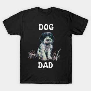 Adorable black and white puppy dog with the phrase Dog Dad T-Shirt